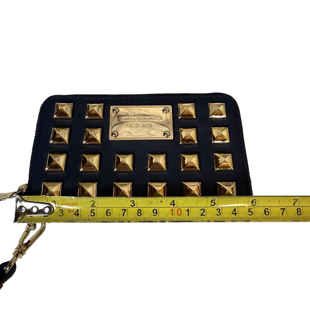 Michael Kors Navy and Gold Studded Grayson Wristlet Small Clutch - Picture 14 of 15